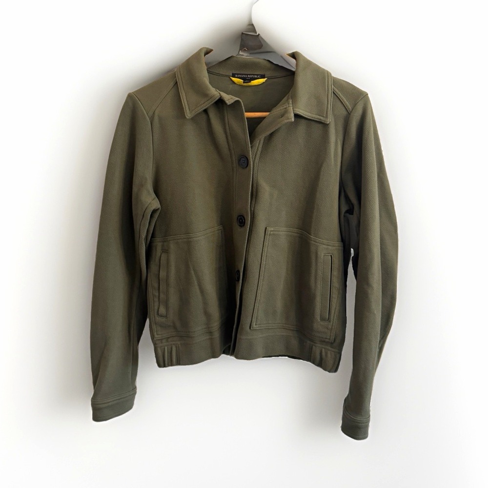 Banana Republic Women's  Green Button Front Jacket Point Collar Pockets Sz M